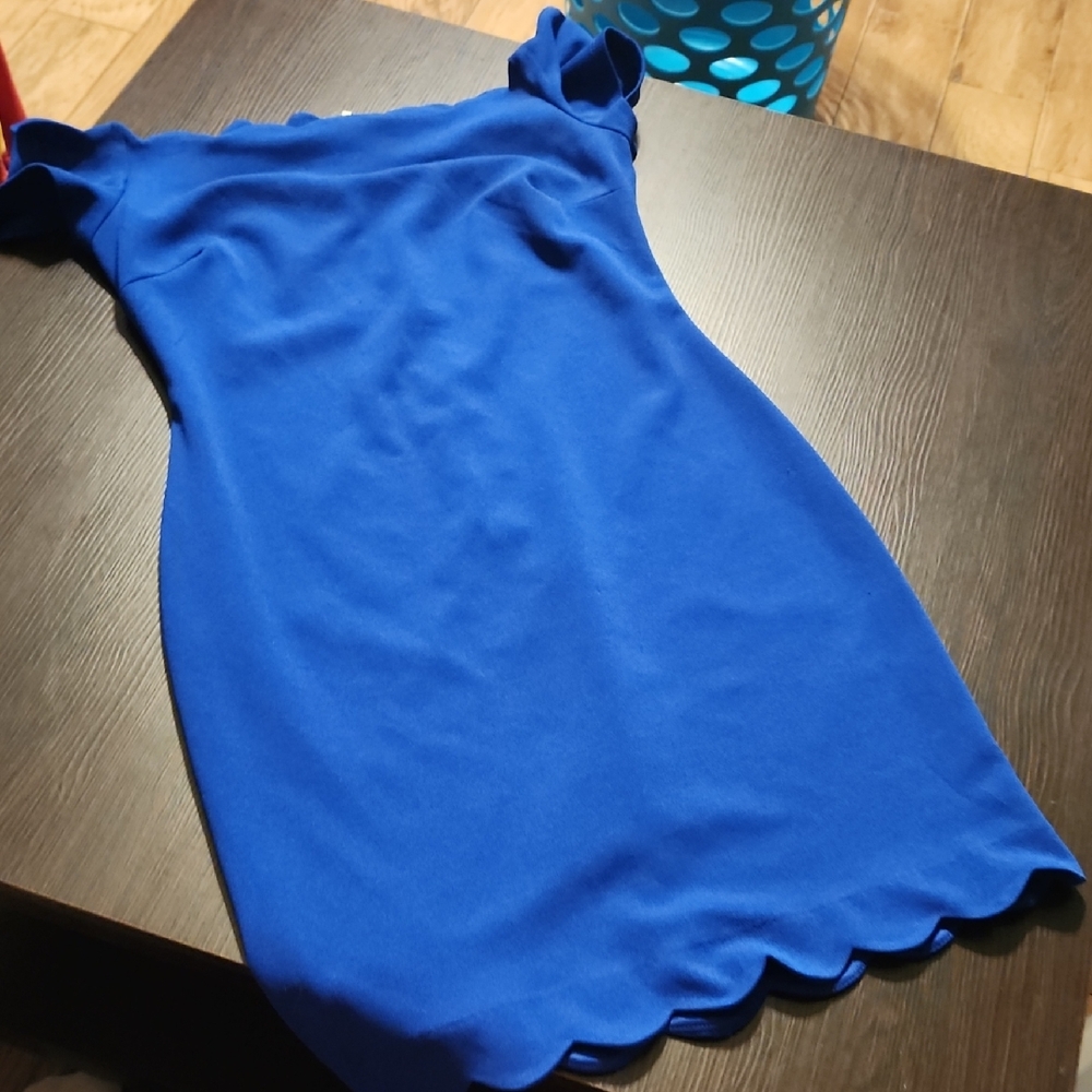 Elegant Royal Blue Scallop-Hem Mini Dress